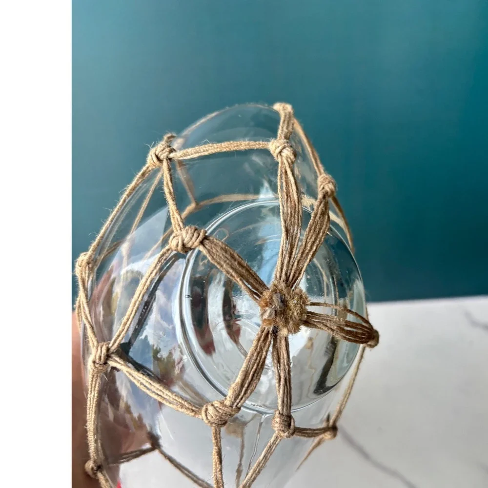 Nautical Glass Vase Jute Rope Wrapped Net Coastal Beach House Decor Centerpiece